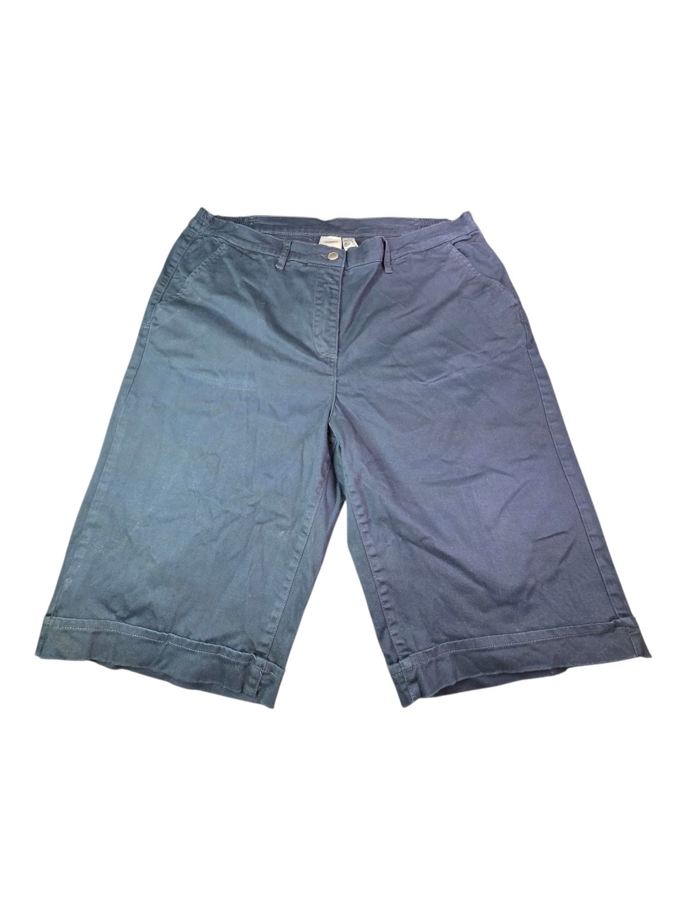 Women's Classic Chino Bermuda Shorts Cuffed Flat Front Navy Blue Size 16
